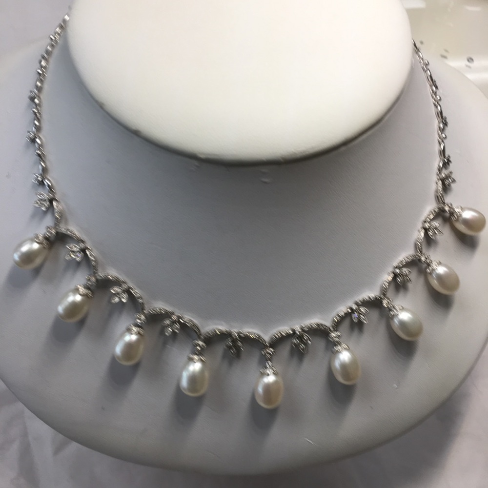 18K fashion diamonds pearl necklace